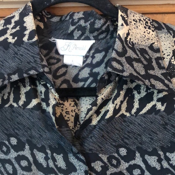 Vintage K Arnold silk button up top with mixed animal print - Picture 3 of 7